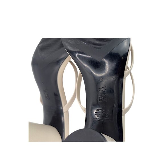 ZARA Y2K Strappy Square Toe Block Heel Sandals Ivory Size 39 (US 8) - Picture 6 of 8